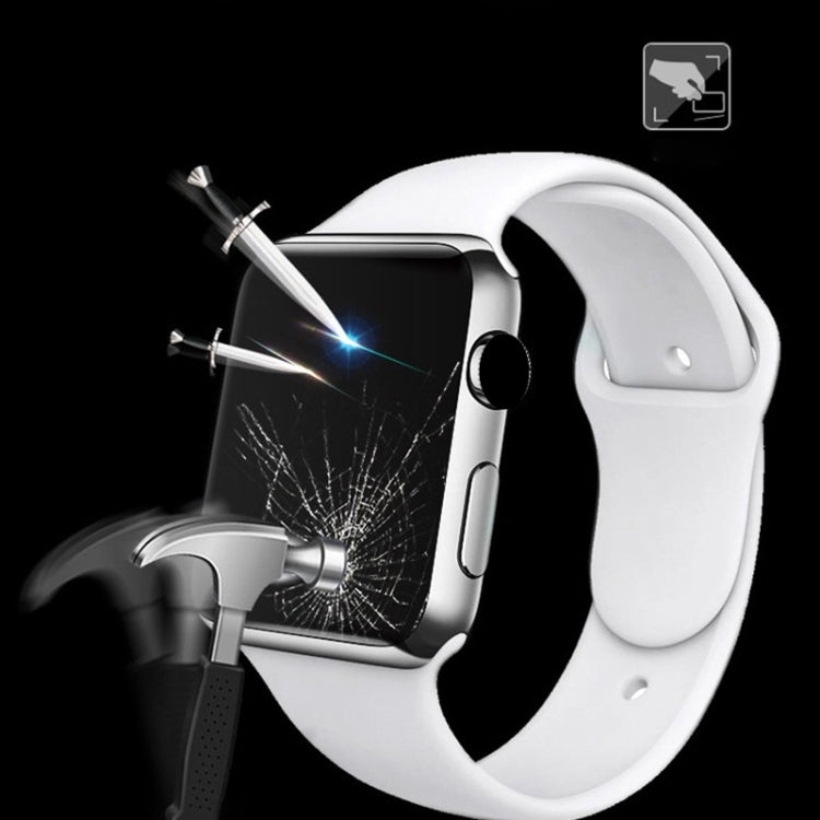 Tempered glass screen protector for Apple Watch on white watch, impact protection effect