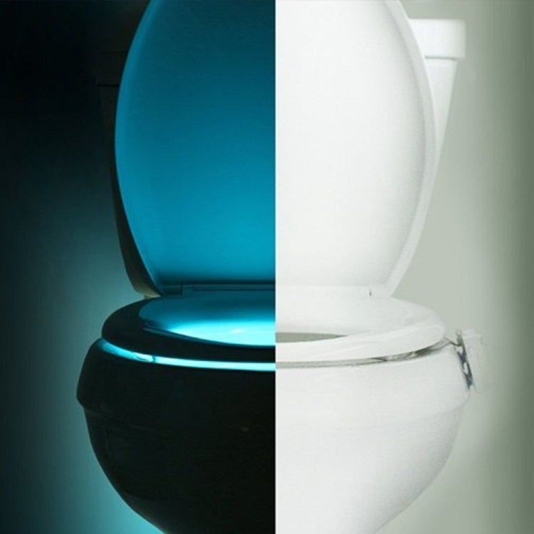 LED toilet nightlight with blue glow and lighted toilet bowl opening