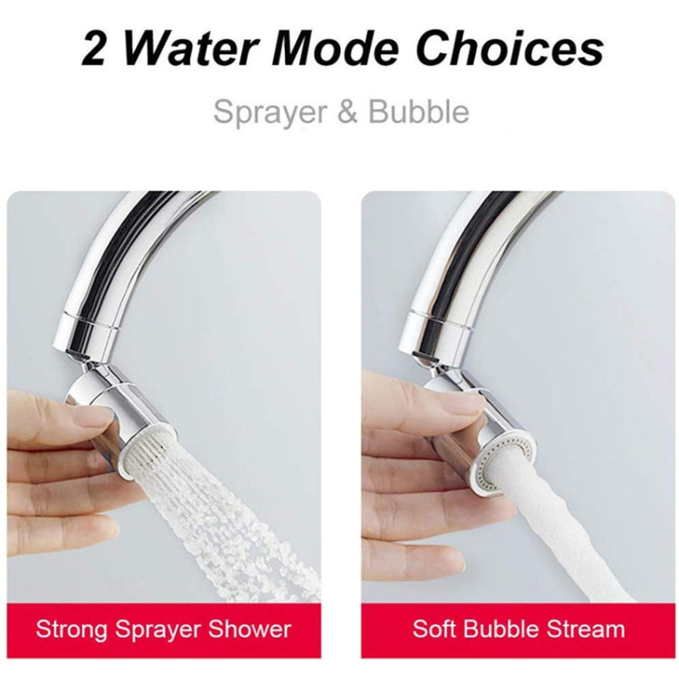 Two-function faucet spout bubbler adapter showing spray and soft bubble stream nozzles