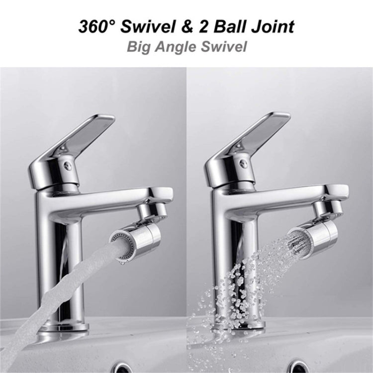Chrome faucet spout bubbler adapter with 360 swivel and two-button style outlets