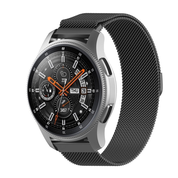 18mm Milan stainless steel mesh watch band with black clasp, textured link design.