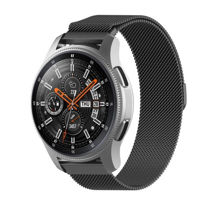 18mm Milan stainless steel mesh watch band with black clasp, textured link design.