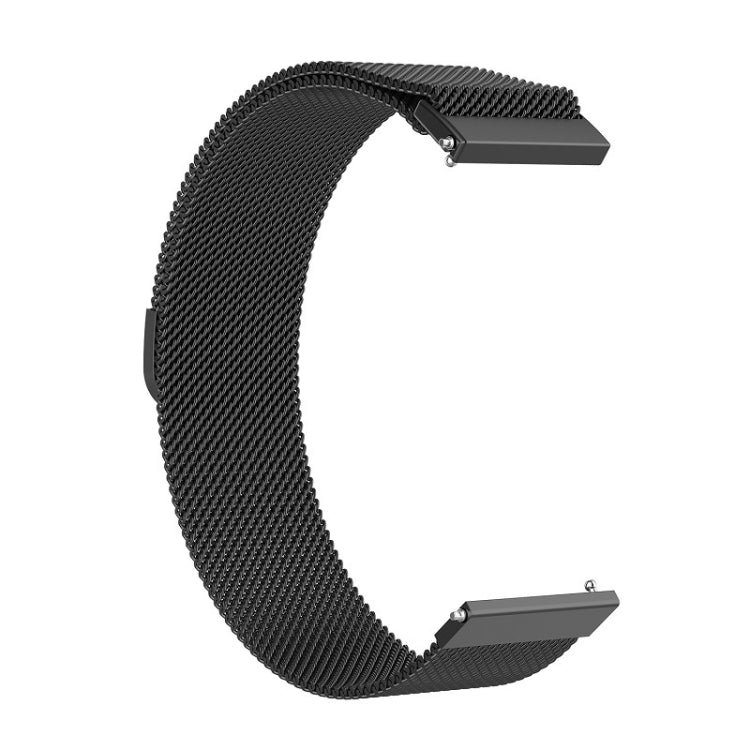 18mm black Milan mesh watch band with bar clasp and open end links.