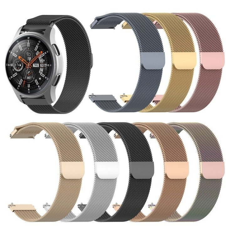 18mm Milan mesh watch band set with multiple colors: black, silver, gold, and rose tones.