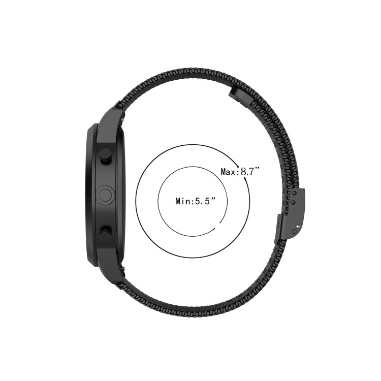 Black mesh watch strap with max/min fit markings