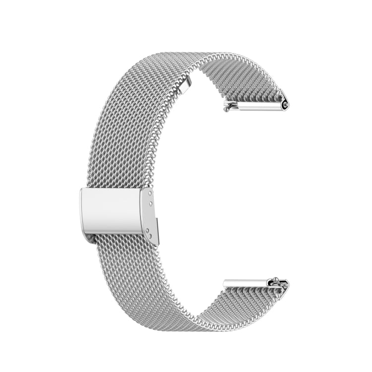 Silver stainless steel mesh watch strap with metal buckle clasp