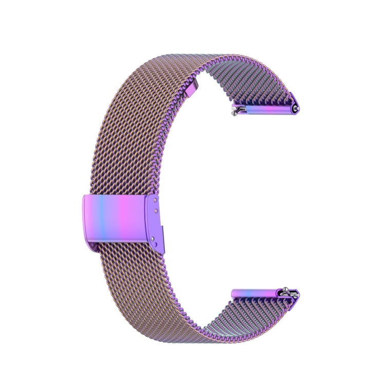 Stainless steel mesh watch strap with purple-blue gradient and metal clasp