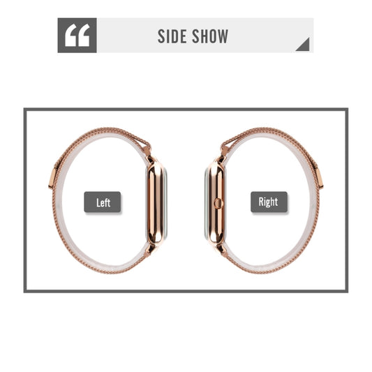 Rose gold watch side view showing left and right magnetic buckle clasp