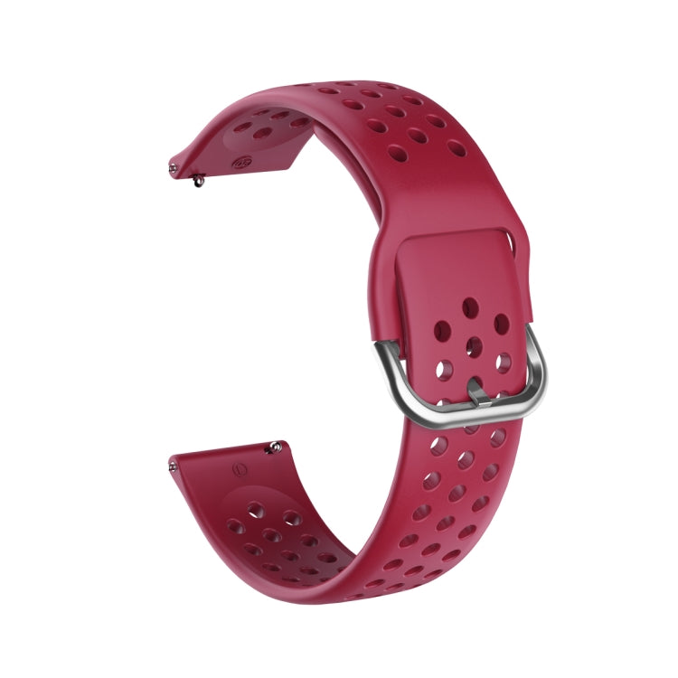 Breathable porous smartwatch strap with inner buckle, wine red