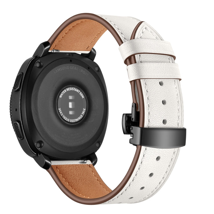 White leather watch strap with butterfly buckle and perforated holes