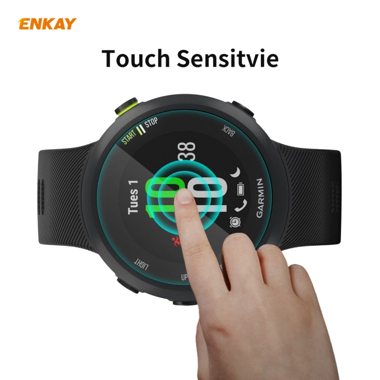 Tempered glass screen protector enabling touch on a black Garmin smartwatch