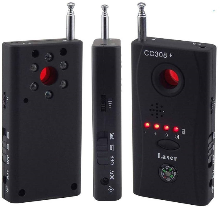 Black CC308+ mini laser signal detector with three antenna posts and control panel