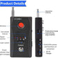 CC308+ laser detector with labeled features, adjustable antenna, and blue light switch