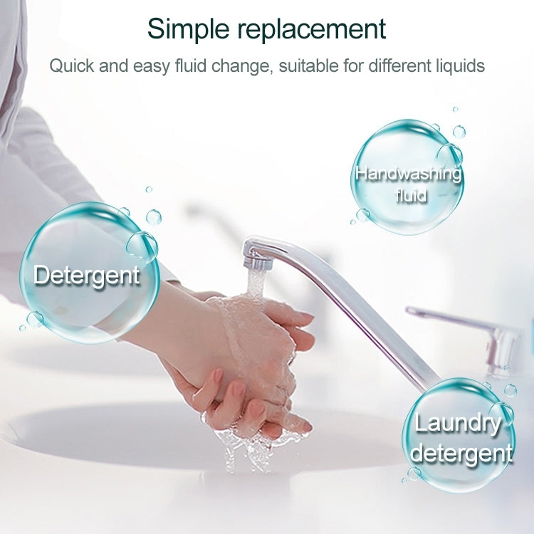 Touchless soap dispenser use shown with hand washing under faucet