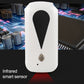 Wall-mounted touchless sanitizer dispenser with black sensor window, shown with glowing base