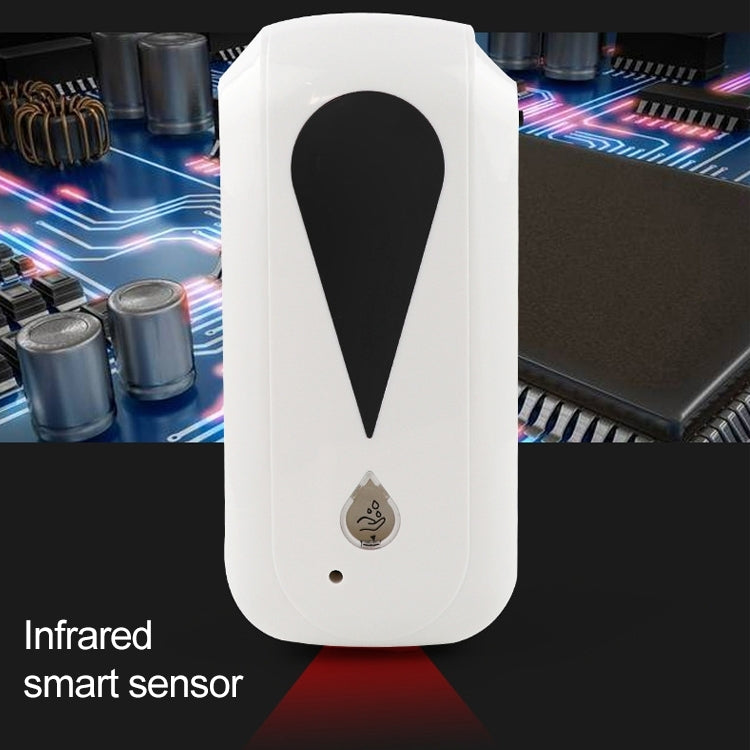 Wall-mounted touchless sanitizer dispenser with black sensor window, shown with glowing base