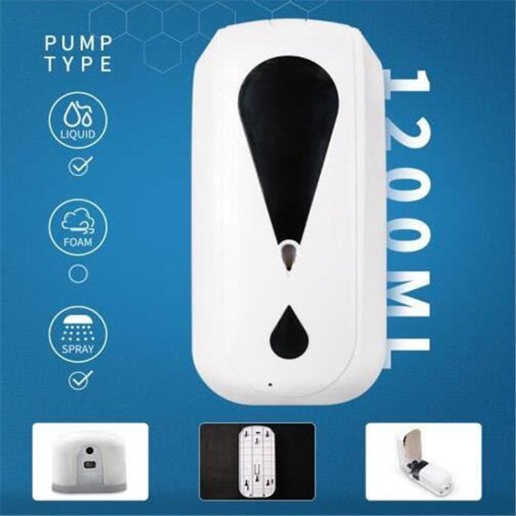 Wall-mounted touchless sanitizer dispenser, white pump with black droplet sensor and outlet