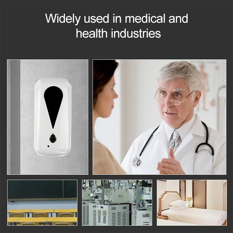 Touchless sanitizer dispenser shown for medical settings with doctor and patient