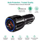 Black dual-USB car charger with illuminated QC 3.0 port and protective design