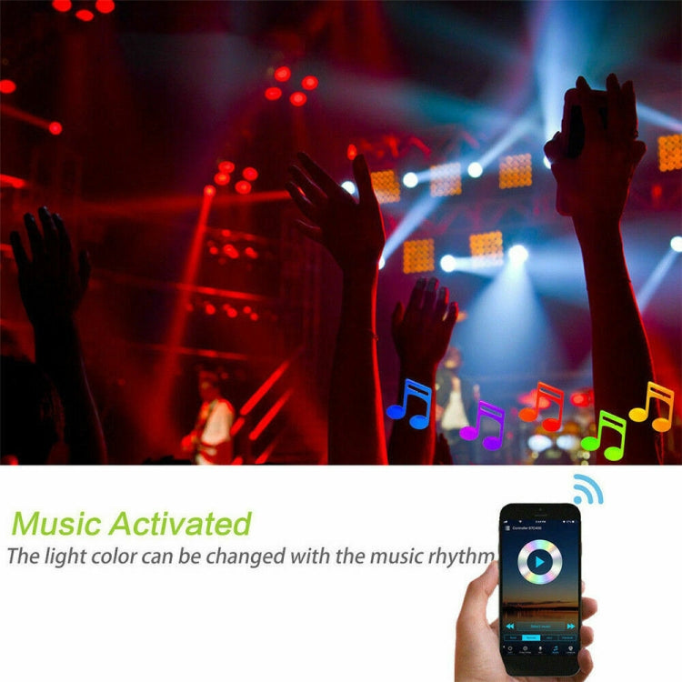 RGB LED strip lighting with music-reactive color effects and smartphone control