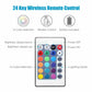 24-key wireless remote control with brightness, color, and lighting mode buttons