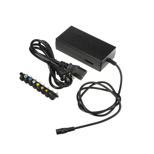Black power adapter with bundled cords and multiple DC output tips