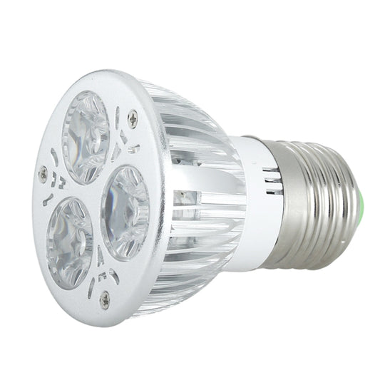 E27 LED spotlight bulb with white aluminum housing and 4-lens front