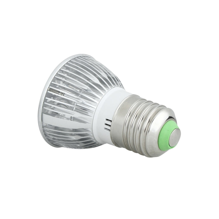 E27 LED spotlight bulb with ribbed heat sink and green base detail