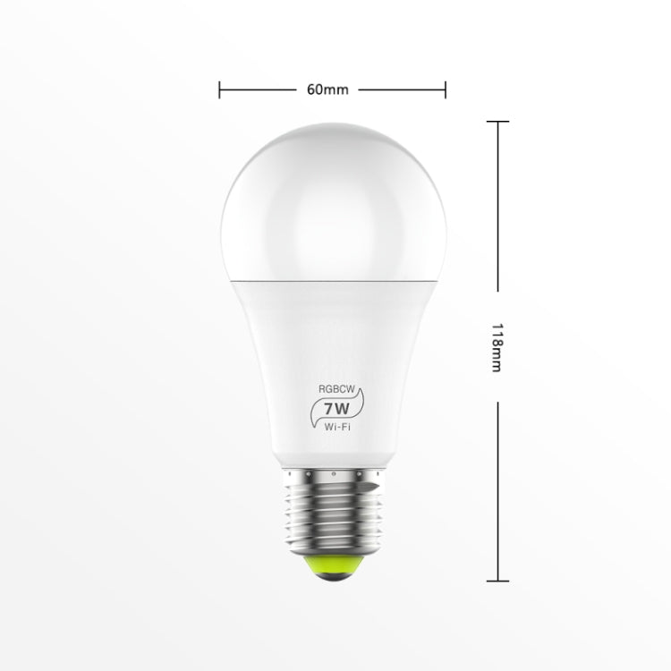 RGBCW 7W Wi‑Fi LED smart bulb with E27 base, 60mm height