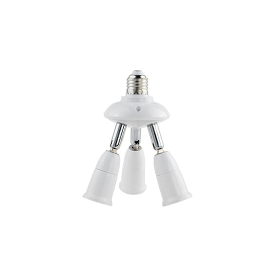 E27 light bulb splitter adapter with three adjustable outlet sockets, white and chrome