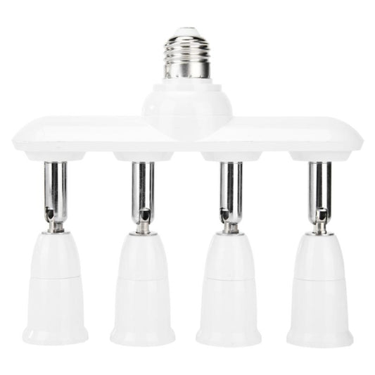 White E27 lamp socket splitter with 4 outlets, adjustable converter holder