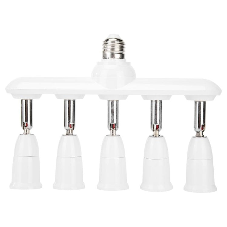 White E27 lamp socket splitter with 5 outlets, adjustable converter holder
