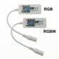 WiFi LED controller cables with RGB and RGBW label on compact controller boxes