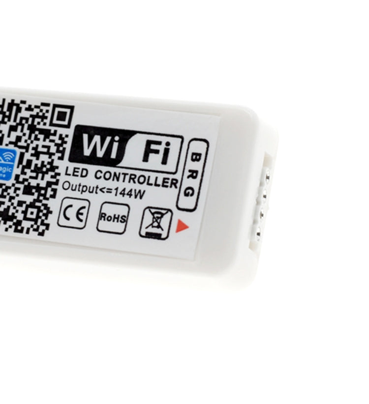 Close-up WiFi LED controller label showing output rating and compliance icons