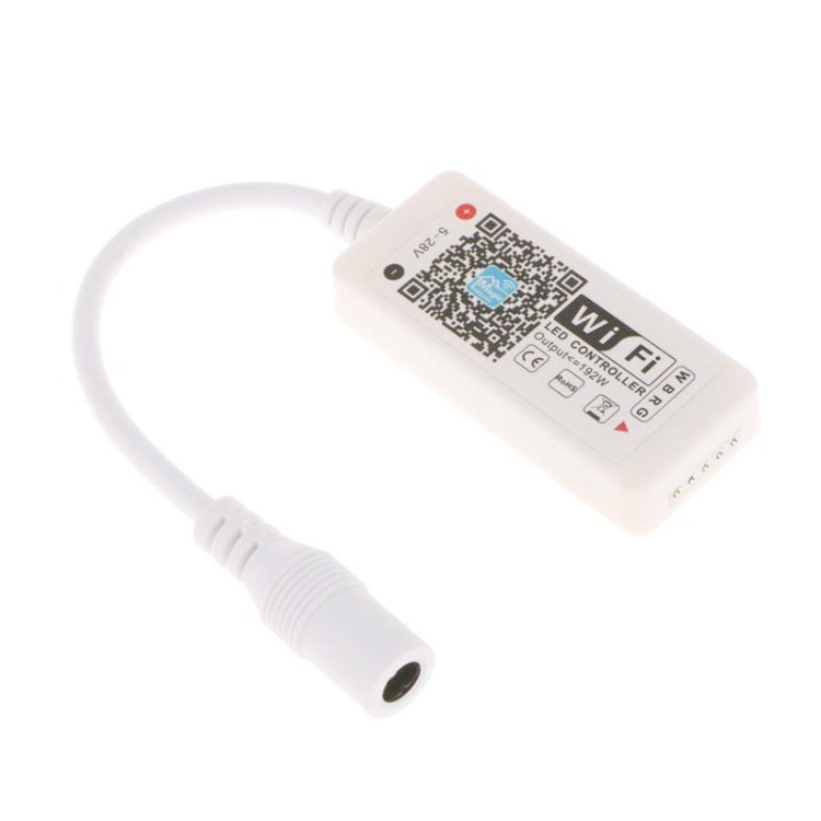 WiFi LED controller module with wired cable, QR label, and output connector