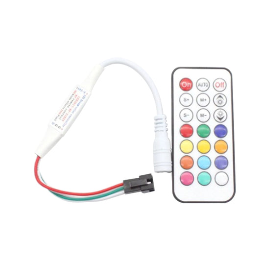 RGB LED controller with RF remote, white wiring harness and 4-pin LED connector
