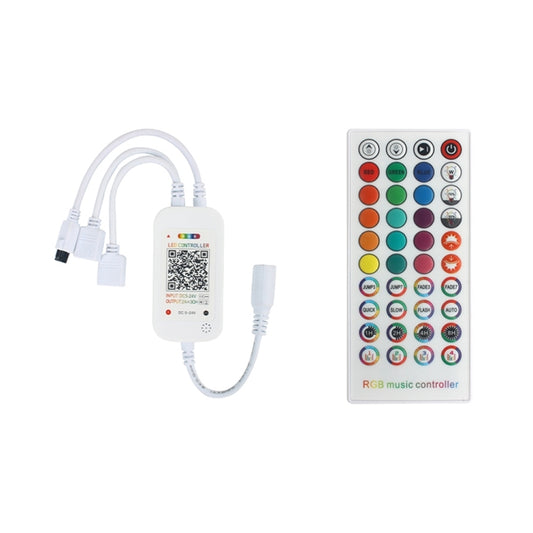 WiFi RGB LED strip controller with remote cables and QR code label