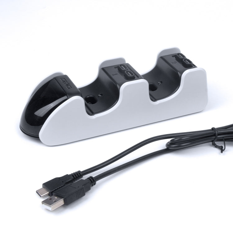Dual controller charging dock base with two black charging cradles and USB cable.