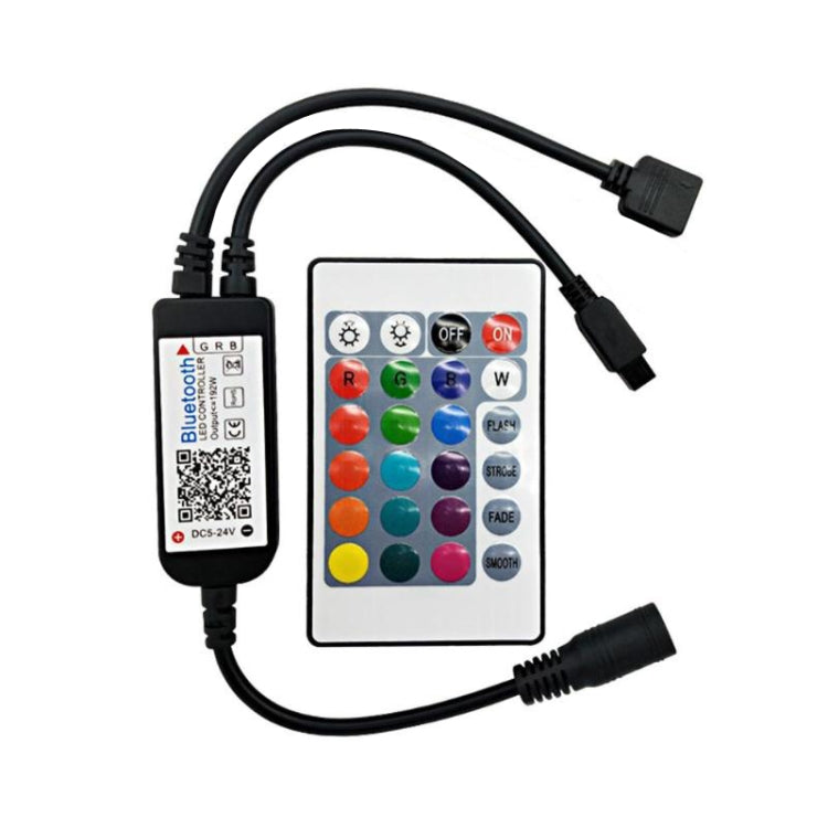 Bluetooth LED RGB controller with button panel and attached black power cables