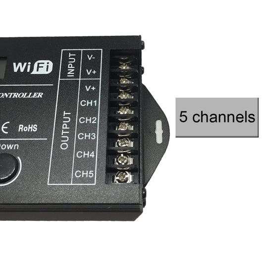 5-channel WiFi LED time controller wiring terminals on the side, black housing