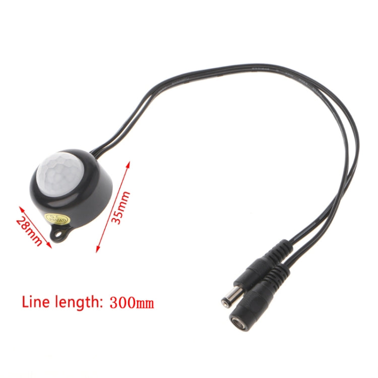 Black PIR motion sensor switch with 300mm cable length and DC plug