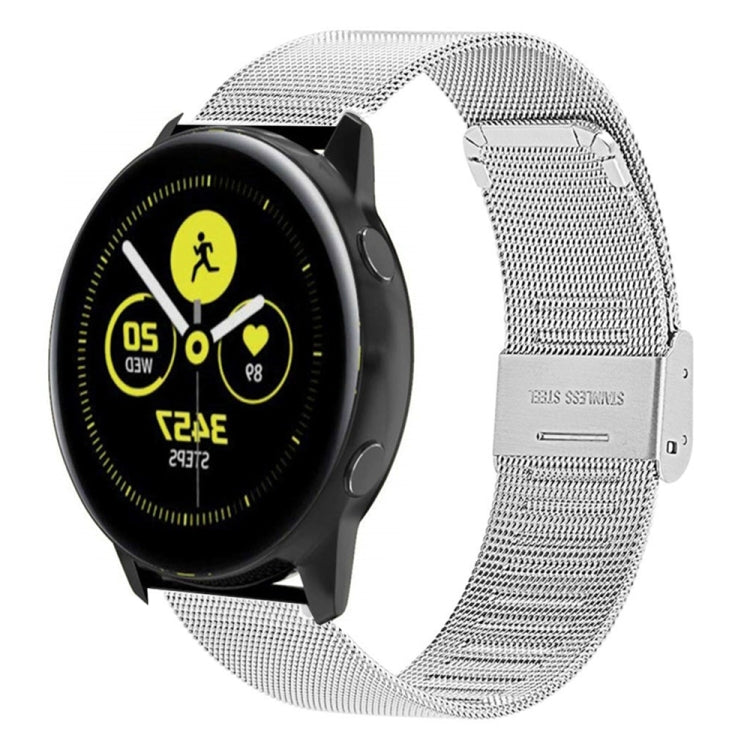 Silver braided fine mesh stainless metal watch strap with double buckle clasp and pins