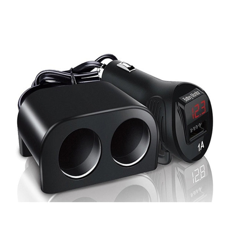 Car cigarette lighter splitter with dual sockets and LED voltage display