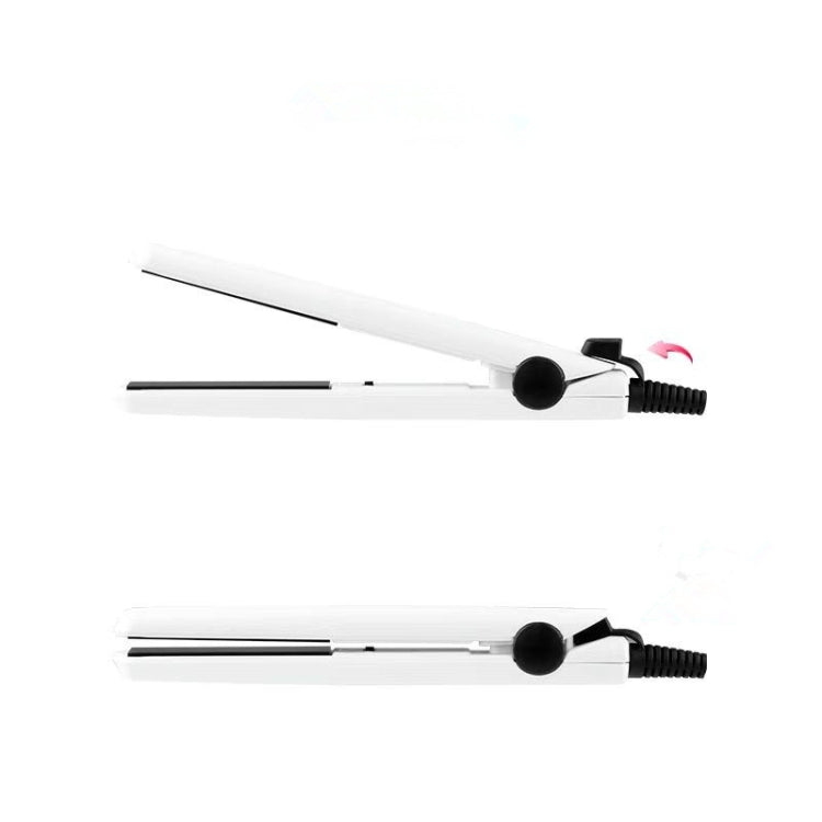Mini hair curling iron set, white body with black curling clamp and cord