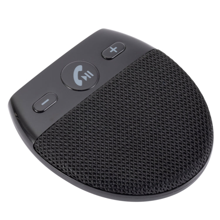 Compact black car speaker with mesh grille and volume controls on top