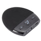 Black handsfree speaker with mesh surface, call button, and USB port panel