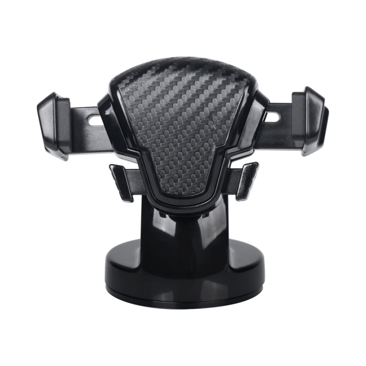 Black suction cup phone holder front view with carbon-fiber grip and four adjustable side arms