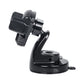 Black suction cup phone holder with curved base and horizontal phone clamps