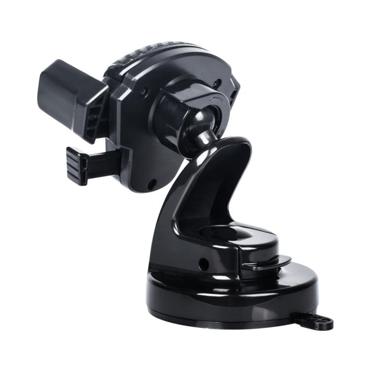Black suction cup phone holder with rotatable mounting knob and side grips
