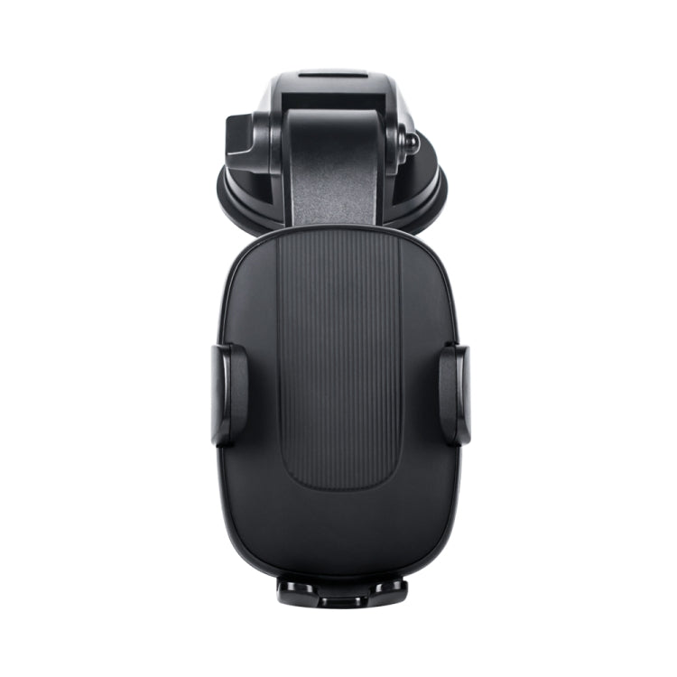 Black windshield phone holder cradle with ribbed back pad and adjustable side grips